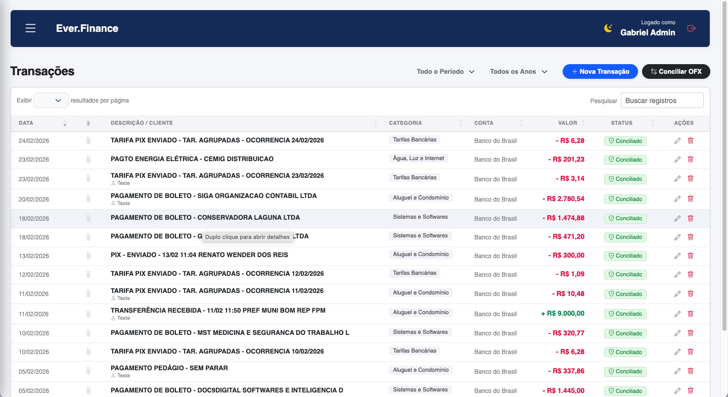 Transações Ever.Finance
